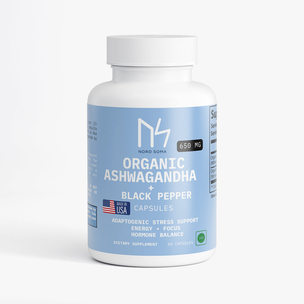 Nordsoma Organic Ashwagandha + Black Pepper 650 Mg , Made in USA