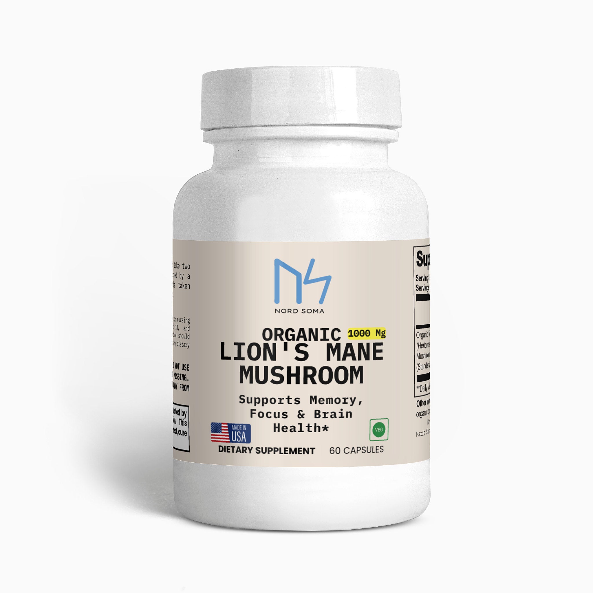 Nordsoma Organic Lion's Mane Mushroom 1000 Mg