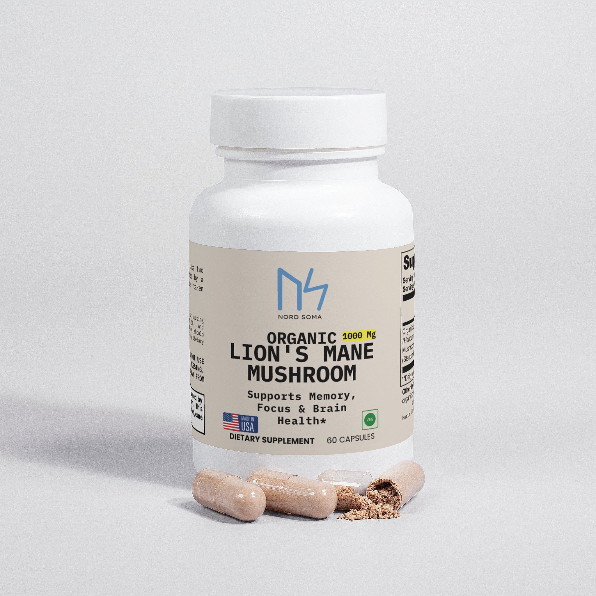Nordsoma Organic Lion's Mane Mushroom 1000 Mg